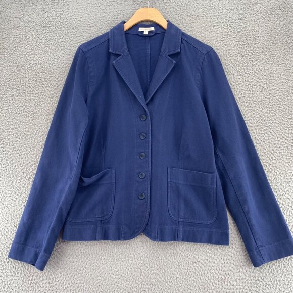 Eileen Fisher Blazer Womens Medium Navy Button Up Pockets Office Career Casual - Picture 1 of 10